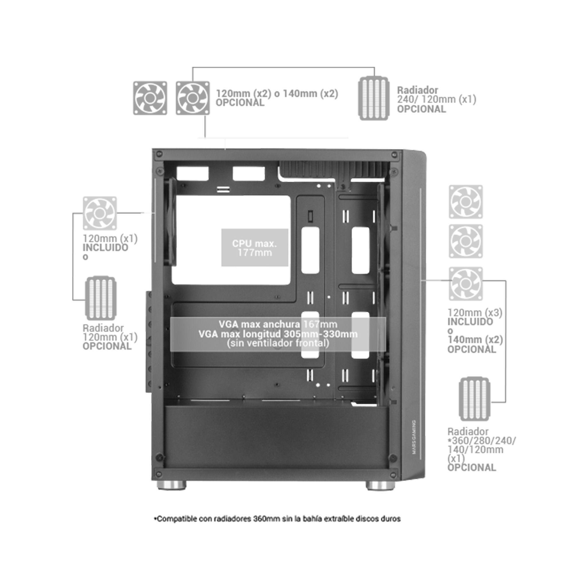 Caixa ATX MARS GAMING MC-F ARGB (ATX, Micro ATX, Mini-ITX - Midi Tower - 17,7 cm - Branco) — miniatura 5