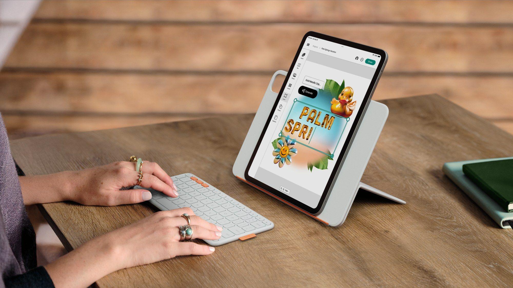 Teclado LOGITECH Flip Folio (Suíço - Bluetooth - Sem fios - Cinzento-claro), miniatura 7
