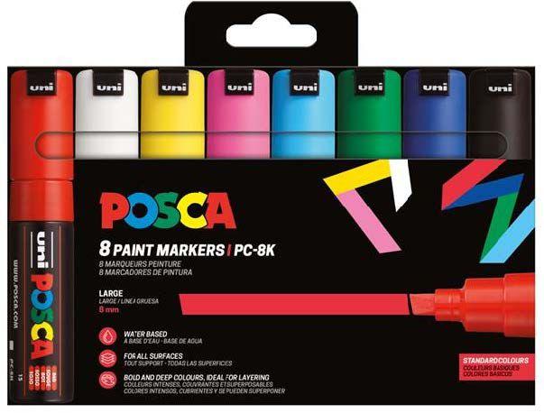 Conjunto de 8 Marcadores de Pintura POSCA PC-8K/8C (Plástico - Cores Sortidas)