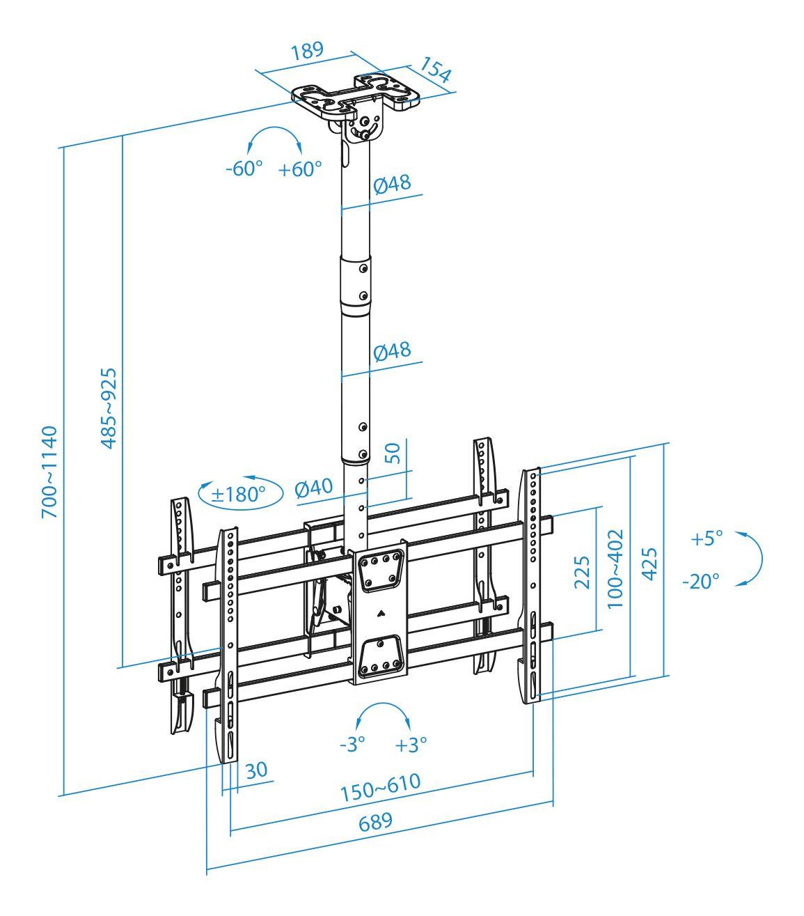 Suporte de Teto para 2 Televisores TOOQ LPCE2286TSLI-B (43"-86" - 50 kg por ecrã - Preto), miniatura 7