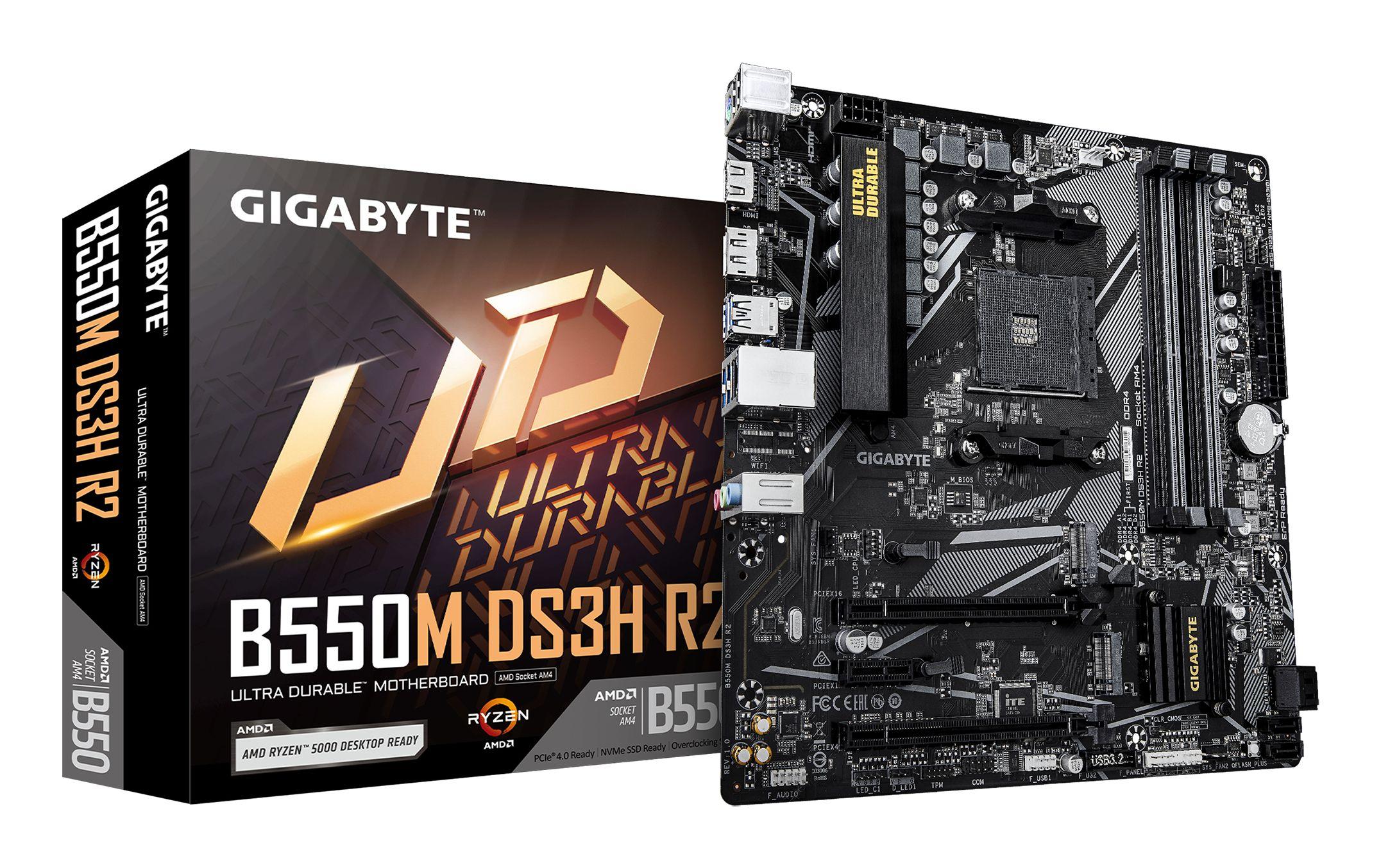 Motherboard GIGABYTE B550M DS3H R2 (AM4 - micro ATX - Duplo canal - Castanho escuro)