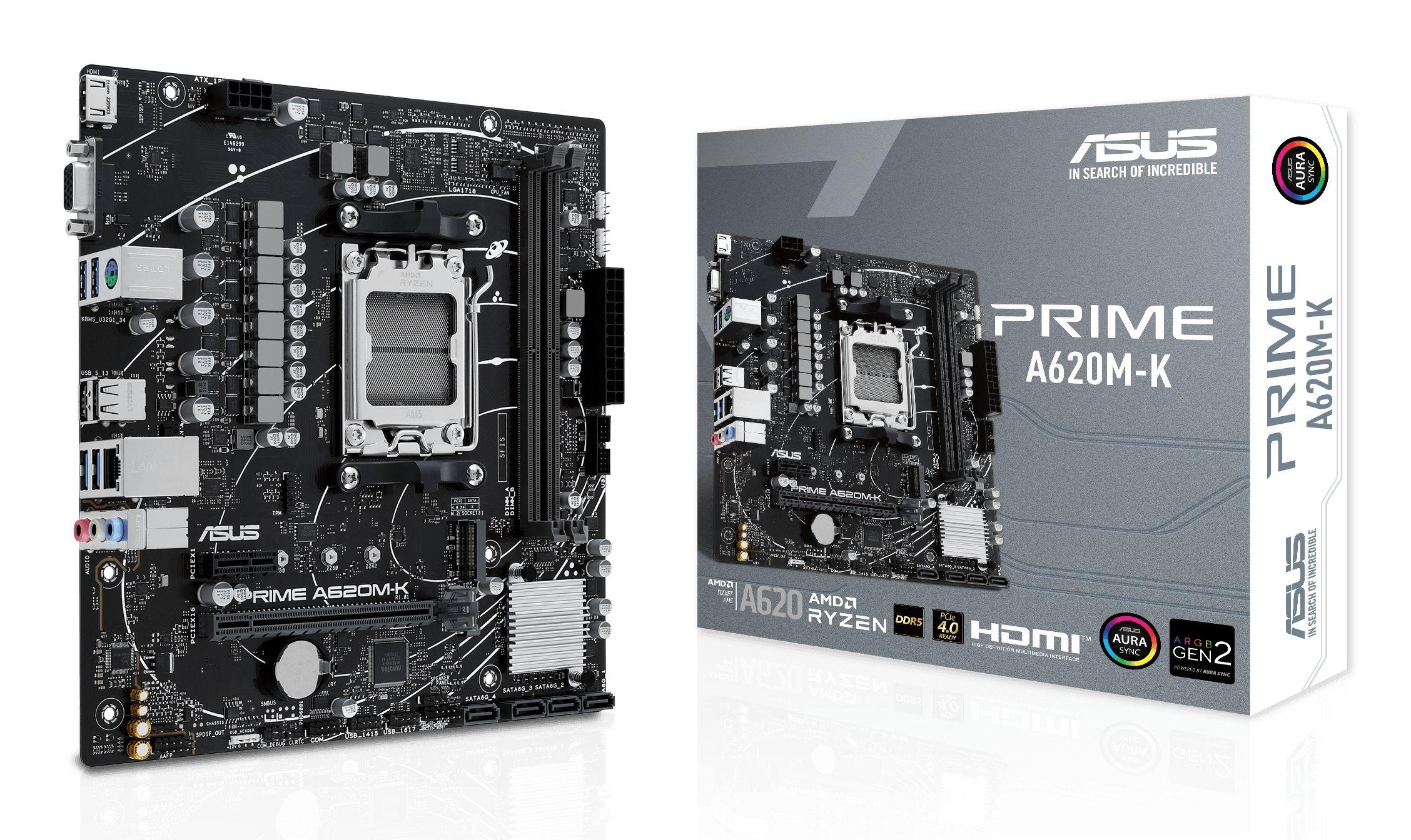 Motherboard ASUS PRIME A620M-K (AM5 - AMD Ryzen 7000 Series - micro ATX - Preto)