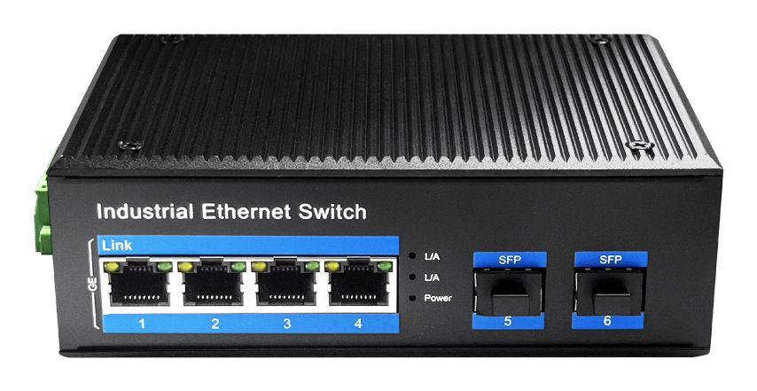 Switch de Rede Industrial CUDY IG1004S2P (Gigabit Ethernet - 0,25 MB - 20 Gbit/s - Preto)