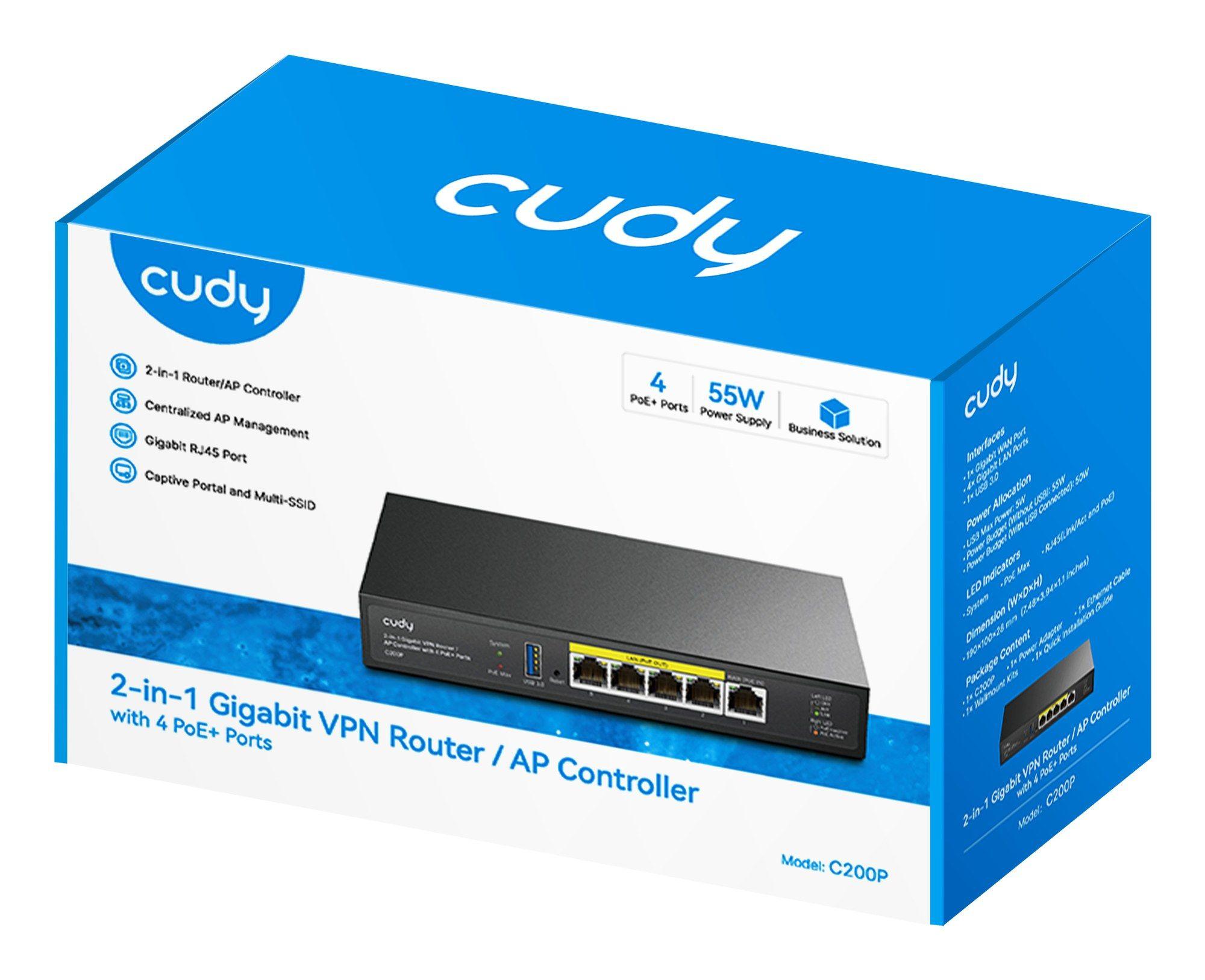 Router VPN CUDY C200P (10/100/1000 - 10, 100, 1000 Mbit/s - Preto), miniatura 2