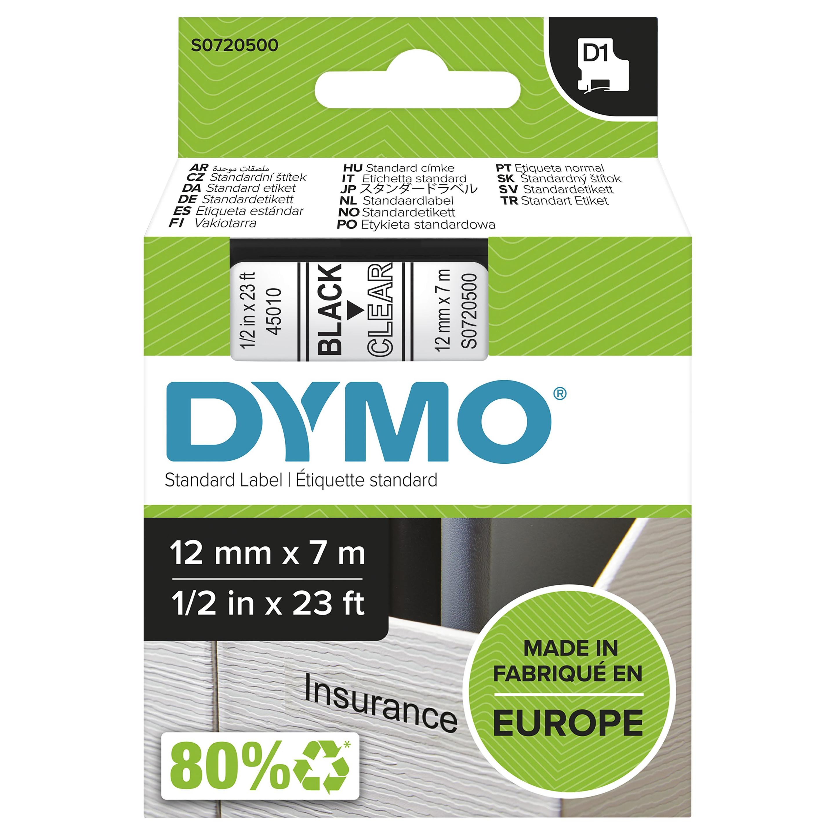 Fita de Impressão DYMO D1 45010 (Preto sobre Transparente)