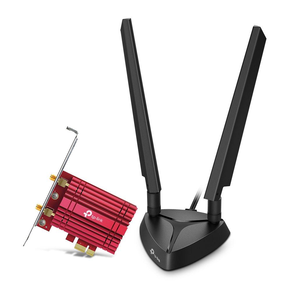 Placa de Rede PCIe TP-LINK Archer TXE75E (Wi-Fi 6E - 5400 Mbit/s - PCI Express - Preto/Vermelho)