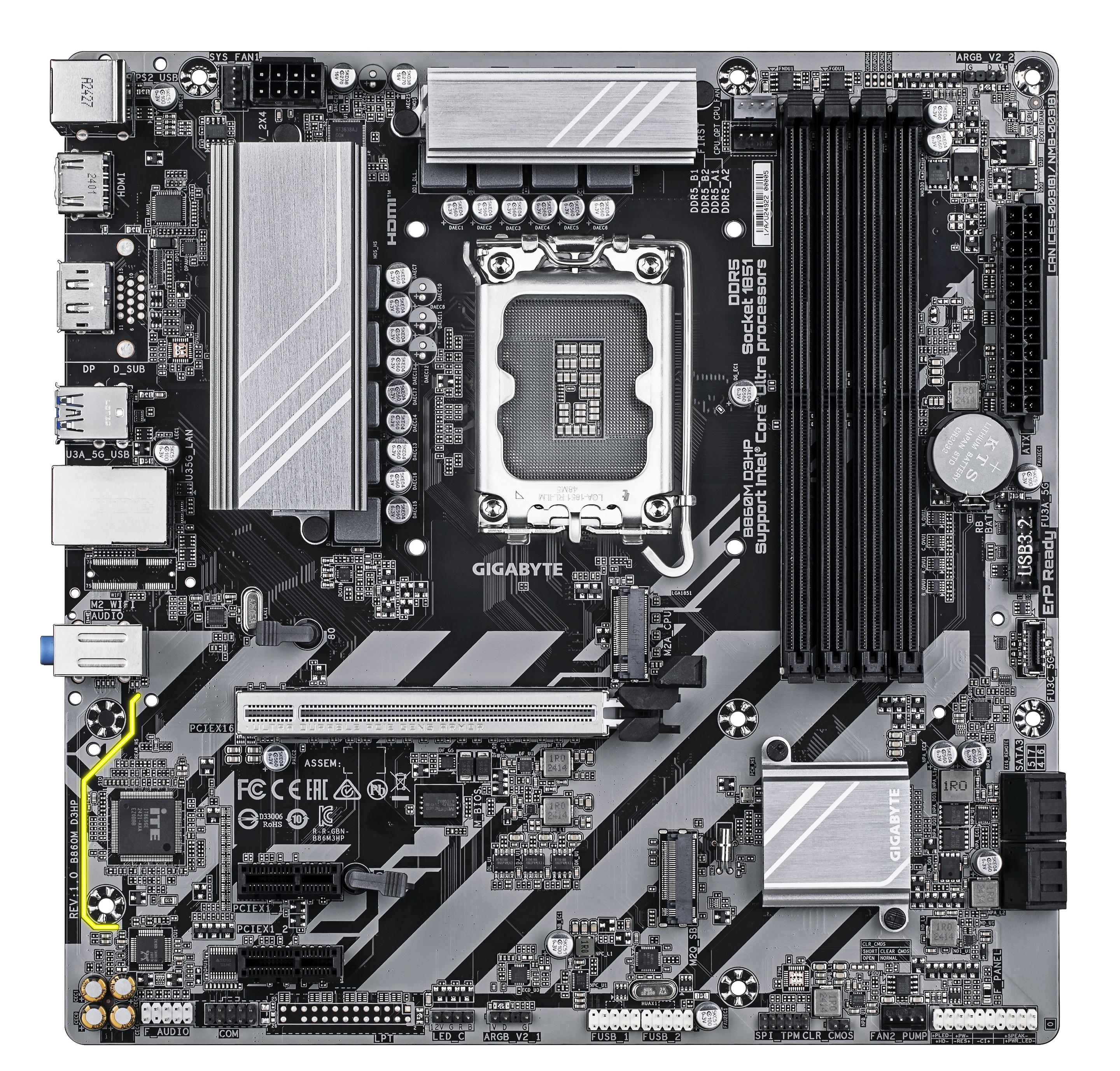 Motherboard GIGABYTE B860M D3HP (LGA 1851 (Socket V1) - micro ATX - Duplo canal - Castanho escuro) — miniatura 2
