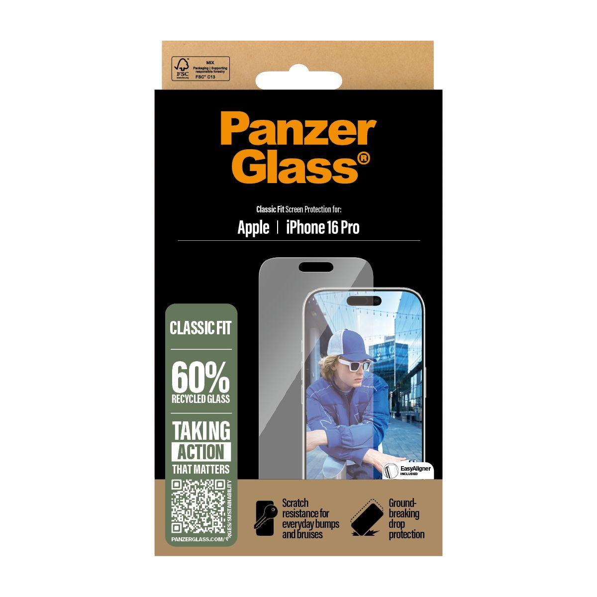Película de Proteção de Ecrã PANZERGLASS Classic Fit para iPhone 16 Pro (Apple - Transparente) — miniatura 3