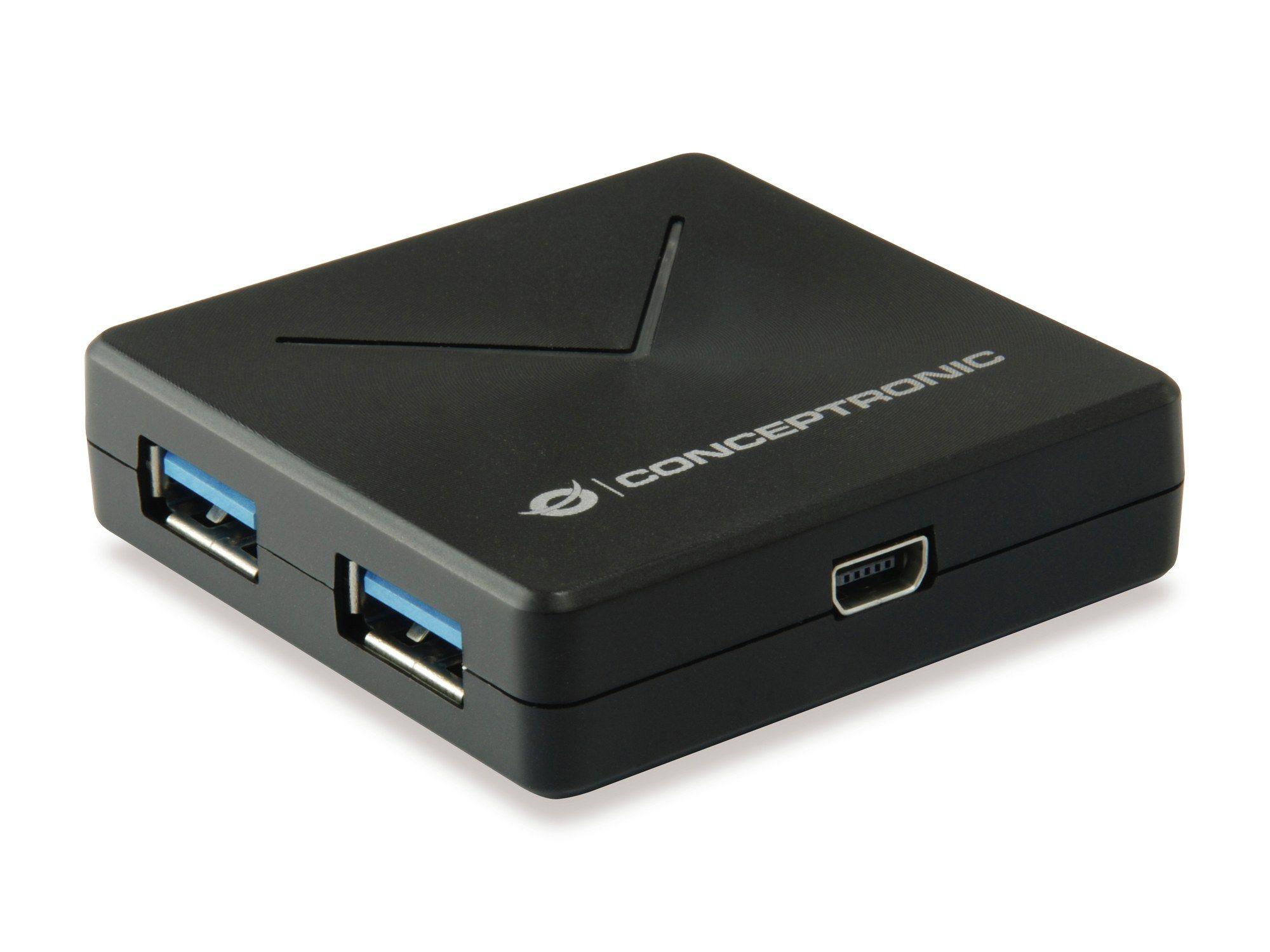 Hub USB CONCEPTRONIC HUBBIES02B (0,4 m - USB 3.2 Gen 1 Mini-B - USB 3.2 Gen 1 Type-A - Preto)