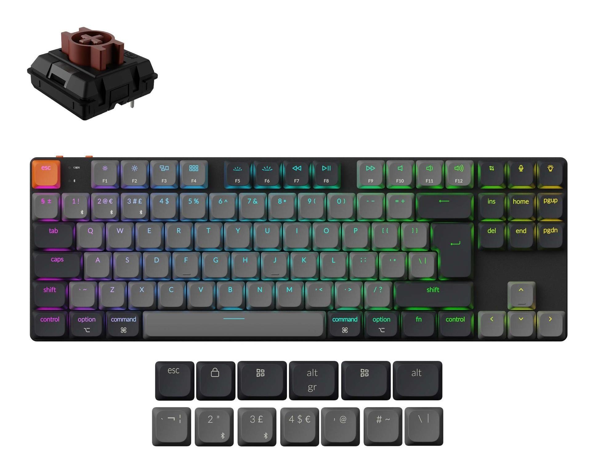 Teclado KEYCHRON K1 QMK K1X-A3 (Inglês - Interruptor de chave mecânico - 80% - Preto)