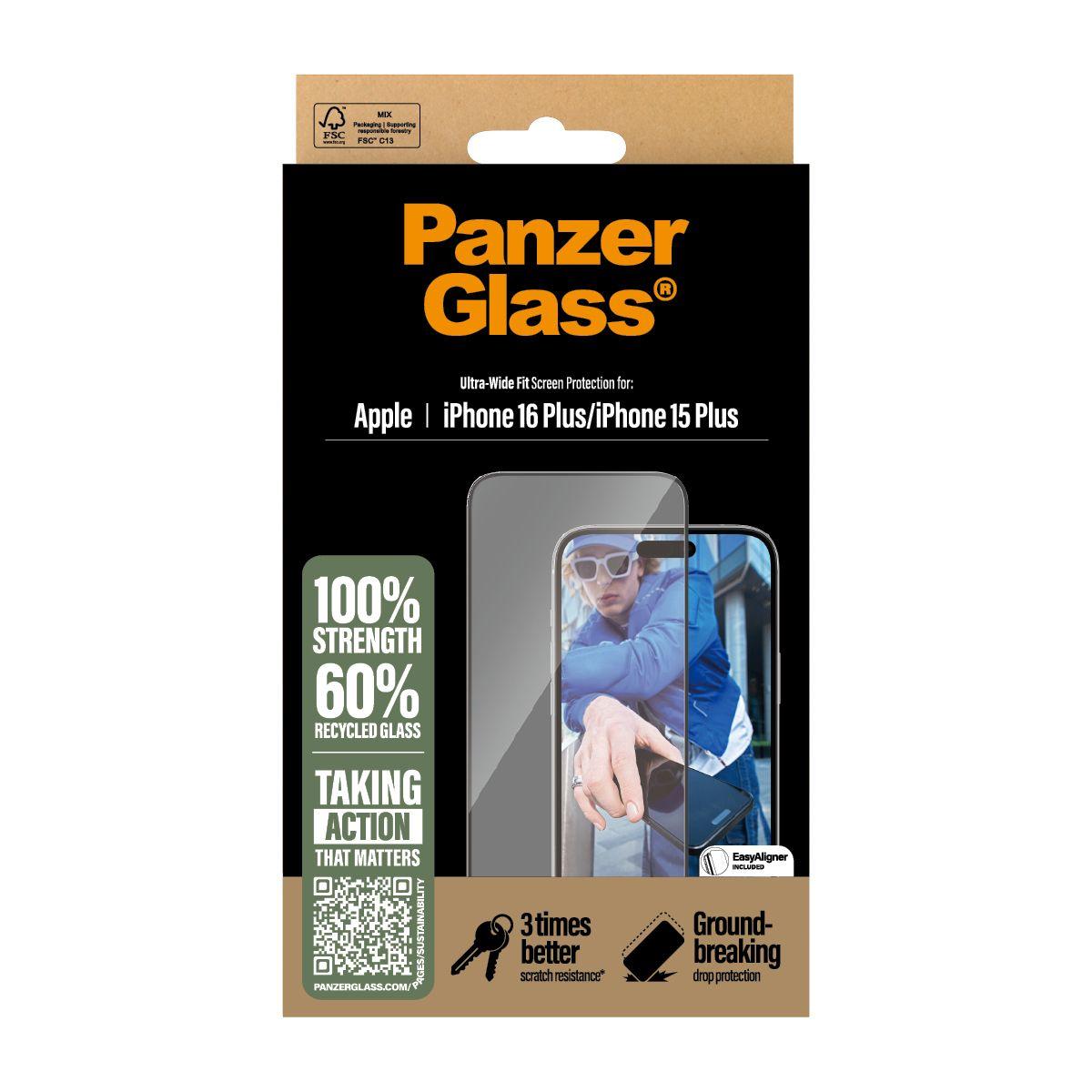 Película de Vidro Temperado PANZERGLASS iPhone 16/15 Plus UWF (6,7" - Apple - Transparente) — miniatura 3