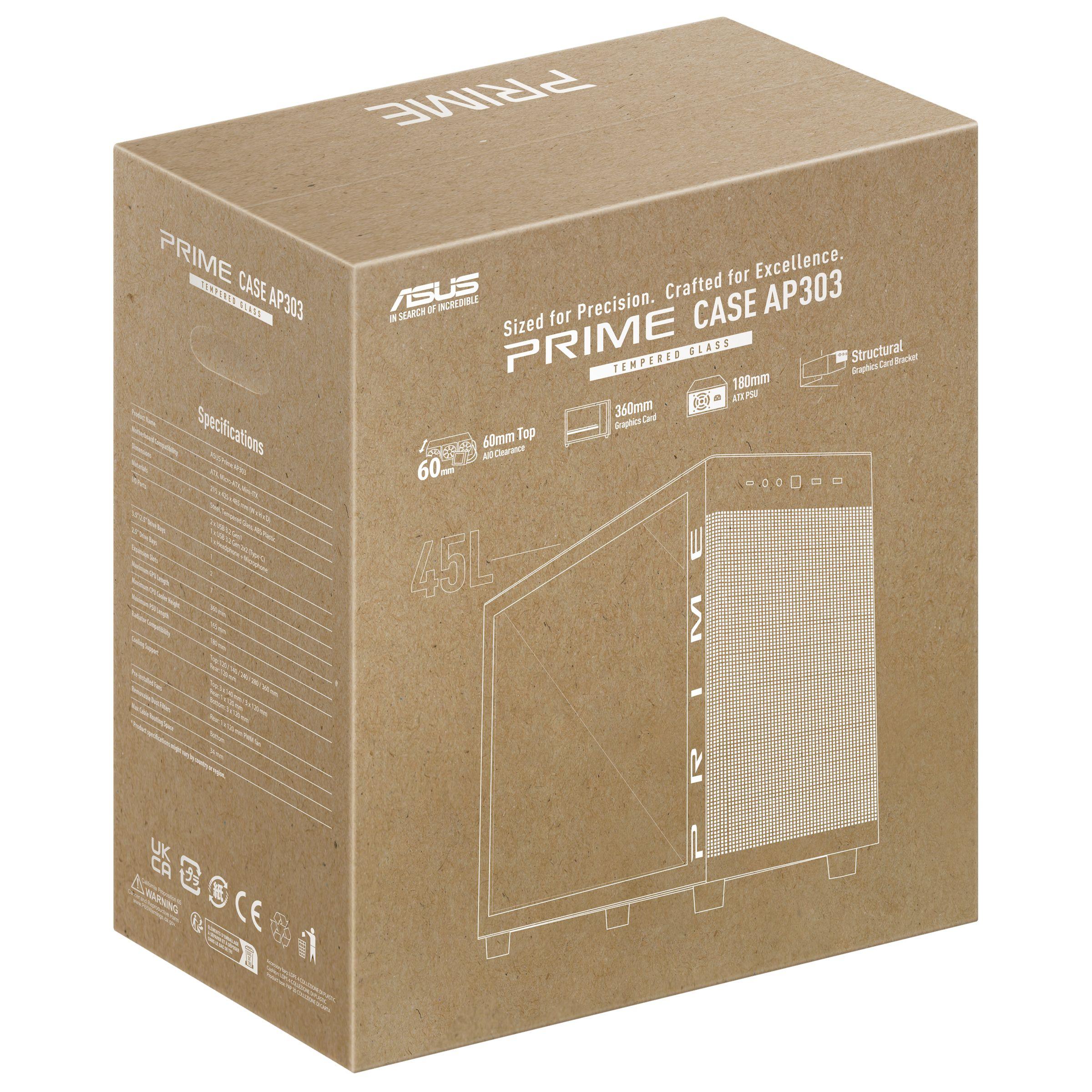 Caixa PC ASUS PRIME AP303 TG (micro ATX, Mini-ITX, ATX - Midi Tower - Metal - Preto) — miniatura 10