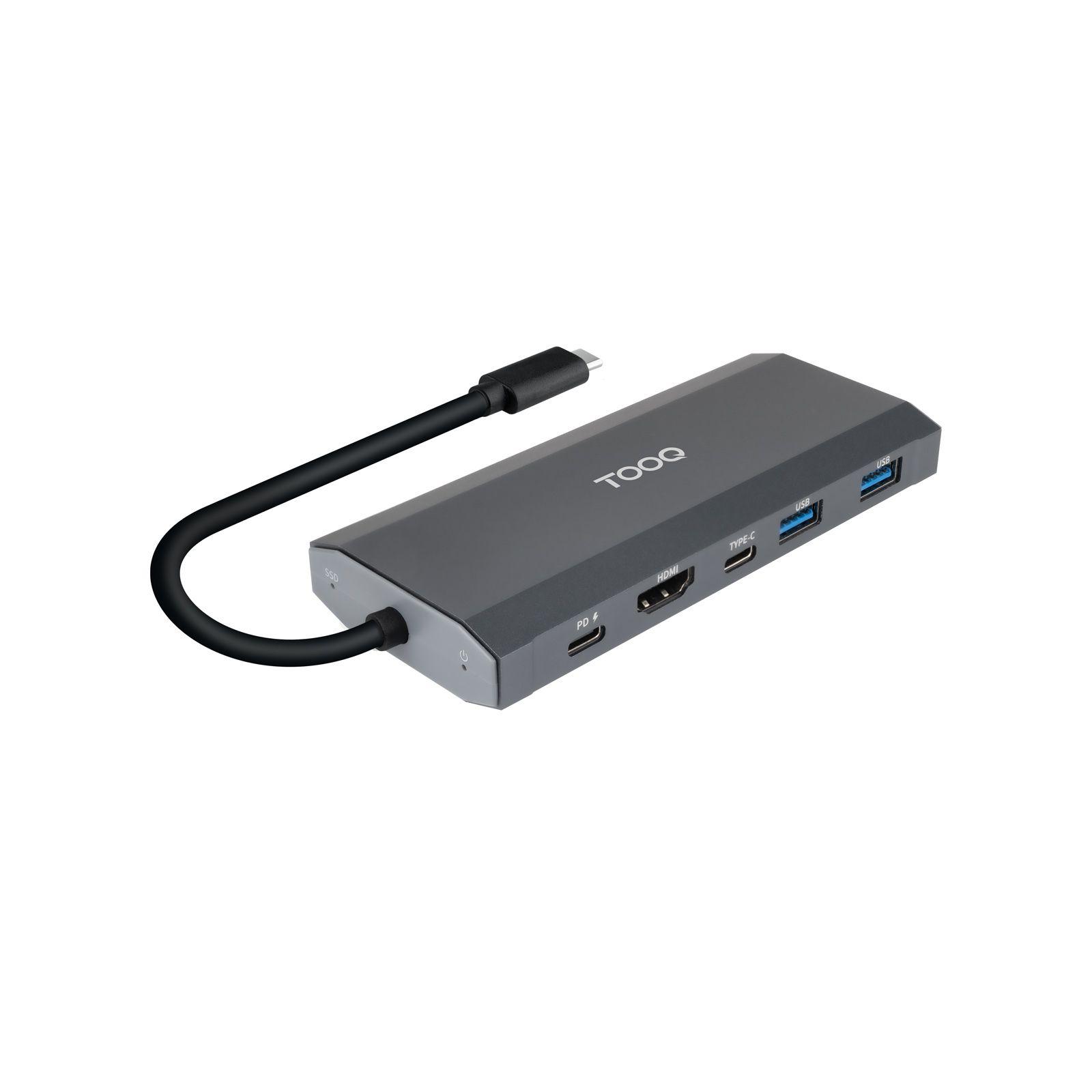 Caixa Externa SSD M.2 com Hub USB-C TOOQ TQE-2241G (8 TB - PCI Express, SATA NVMe - Cinzento)