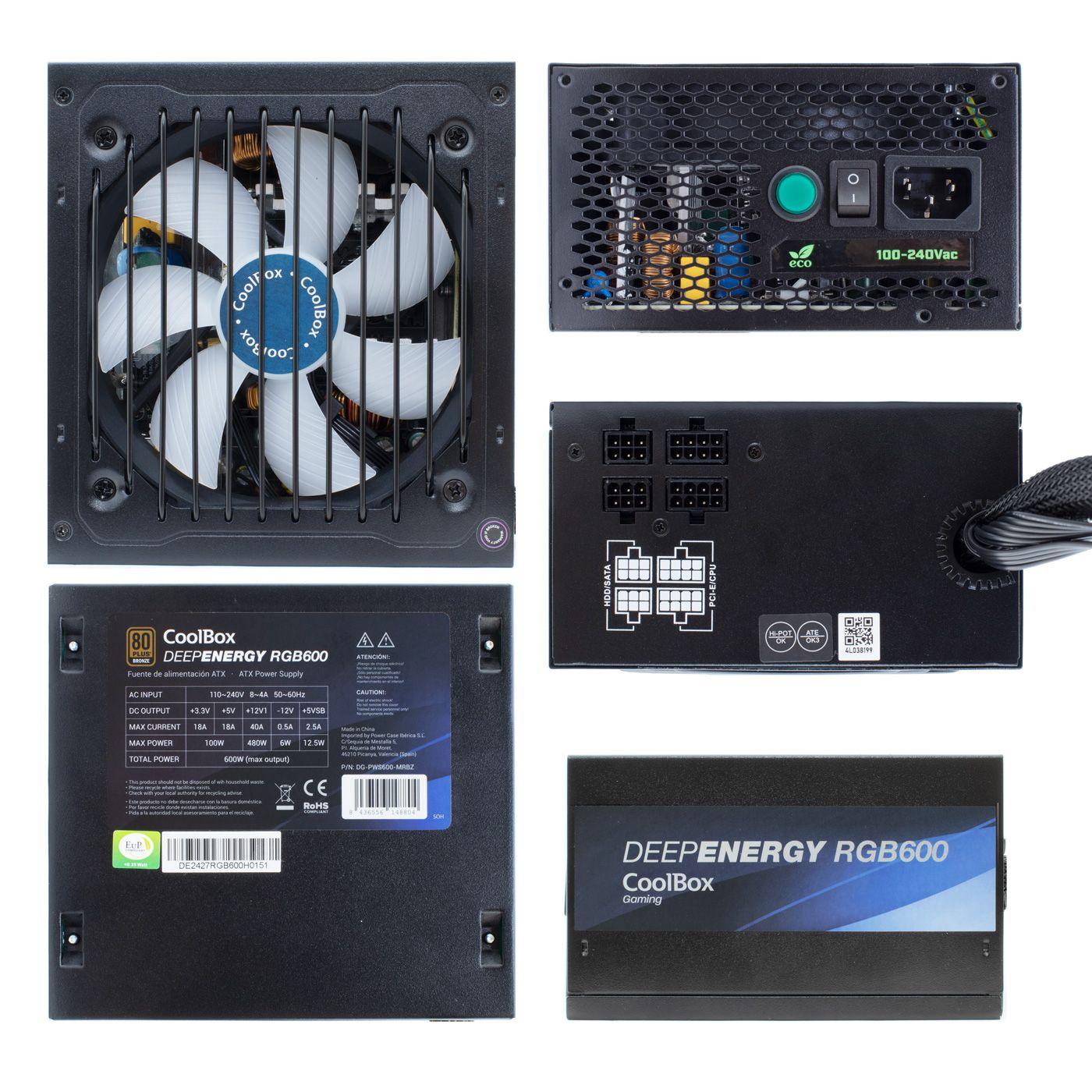 Fonte de Alimentação COOLBOX DeepEnergy RGB600 (ATX - 600 W - 80 PLUS Bronze - Preto), miniatura 3