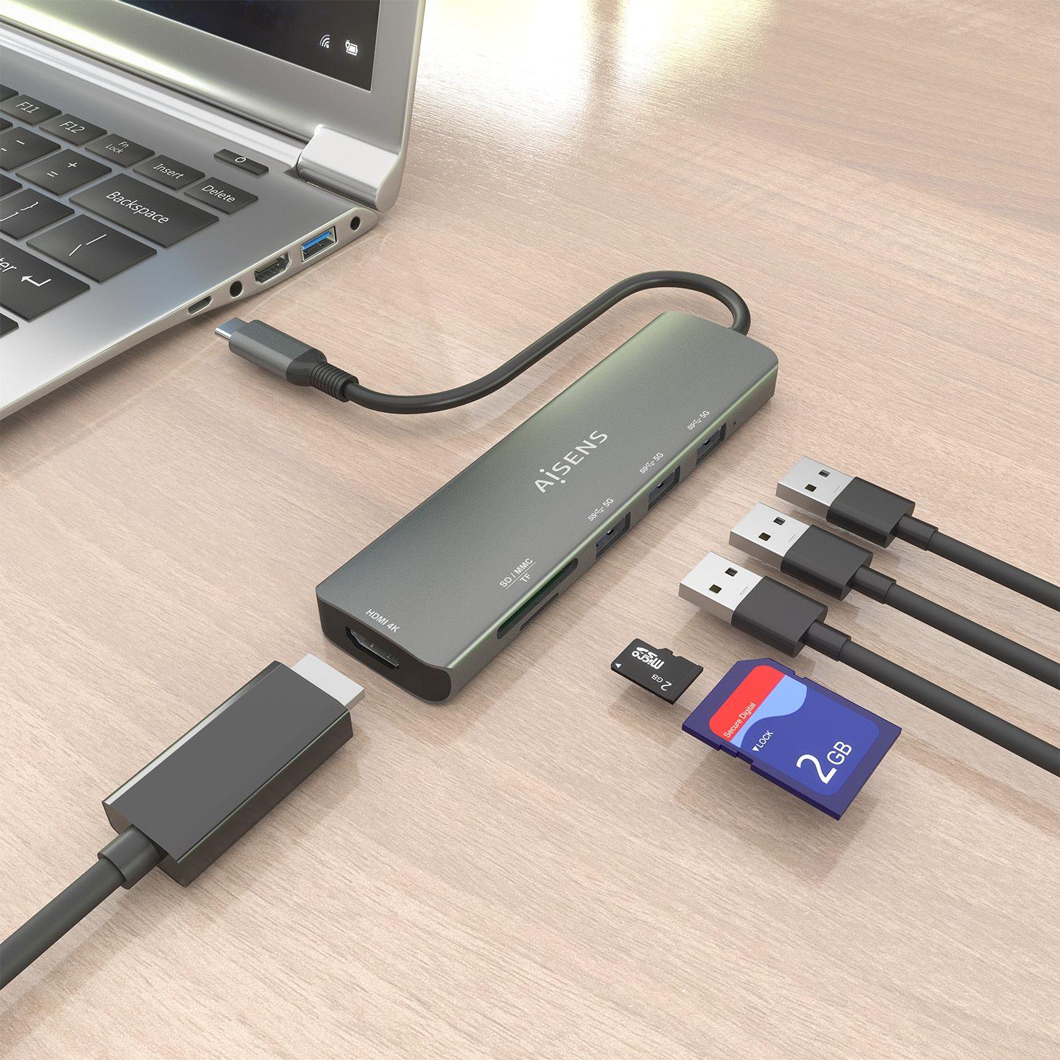 Hub USB-C AISENS ASUC-6P024-GR (0,15 m - Cinzento), miniatura 5