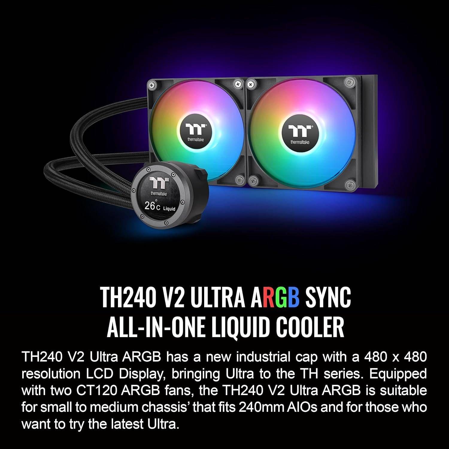 Sistema de Refrigeração Líquida AIO THERMALTAKE TH240 V2 Ultra ARGB Sync (120 mm - 2 ventoinhas - 3000 RPM - Preto), miniatura 2