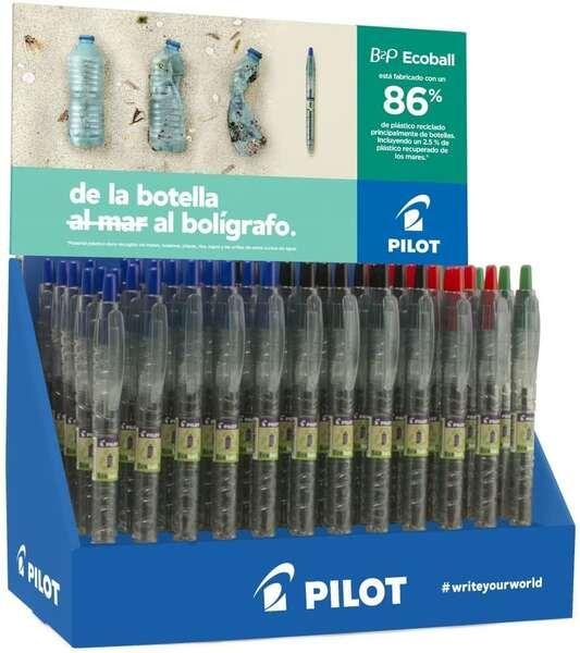 Expositor de Esferográficas PILOT B2P Ecoball BeGreen + 10 B2P Gel BeGreen (Plástico reciclado - Multicor)