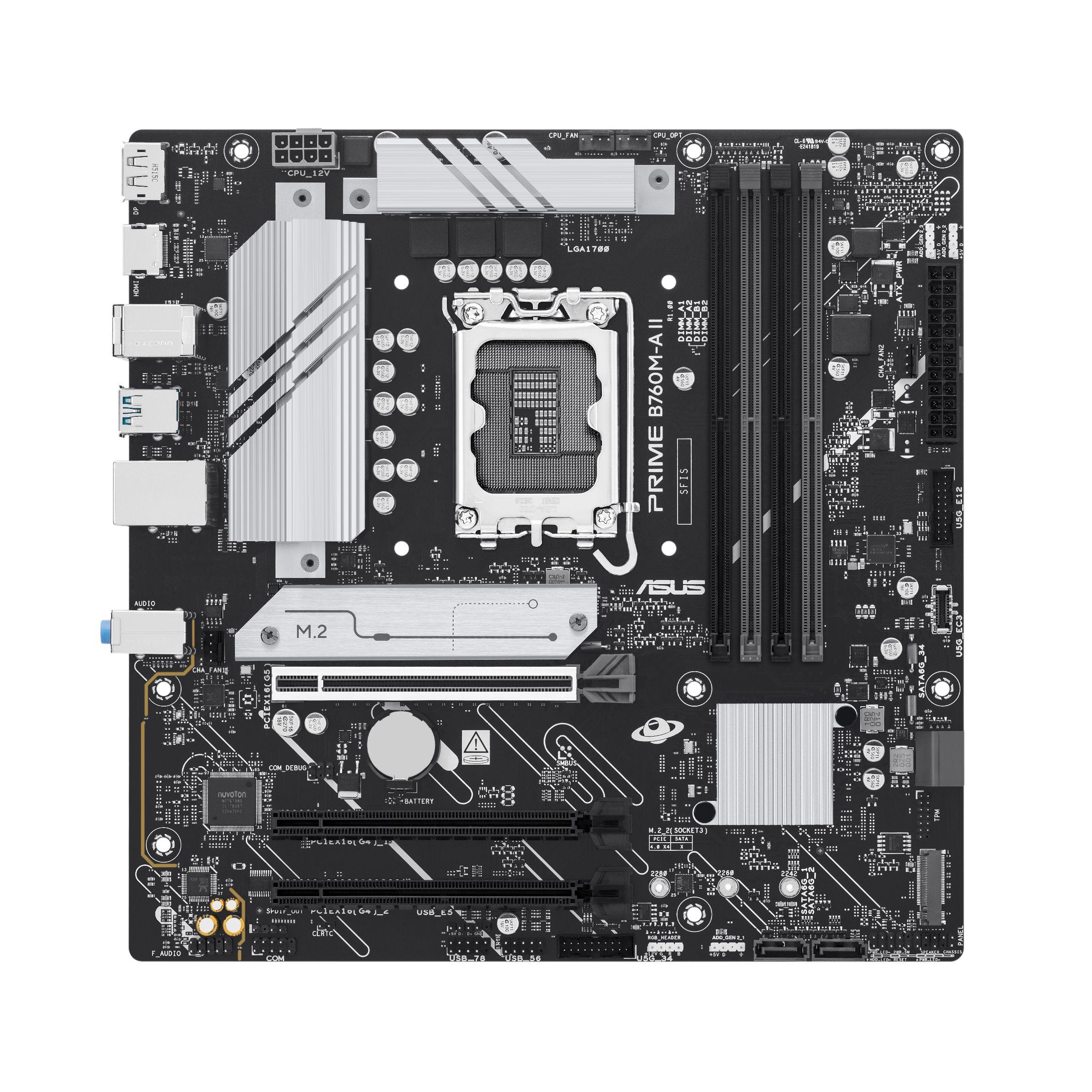 Motherboard ASUS PRIME B760M-A II-CSM (LGA 1700 - micro ATX - Duplo canal - Cinzento)