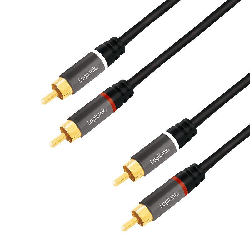 Cabo de Áudio RCA LOGILINK CA1201 (0,5 m - 2 x RCA Macho - Preto)