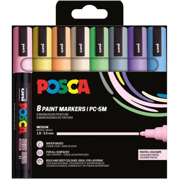 Conjunto de Marcadores de Pintura POSCA PC-5M/8C (Plástico - Cores pastel)