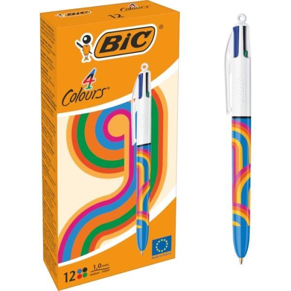 Caneta Esferográfica BIC 4 Colours Decors Lines (Retrátil - Ponta Média 1,0 mm - 4 Cores)