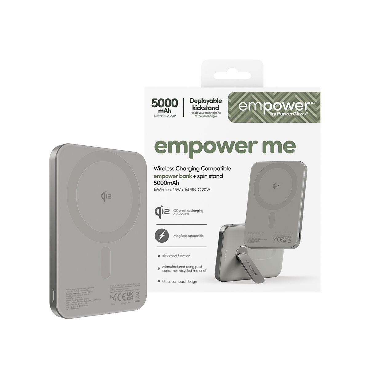 Powerbank PANZERGLASS empower™ Bank w. Spin Stand (5000 mAh - USB Type-C - Titânio), miniatura 2
