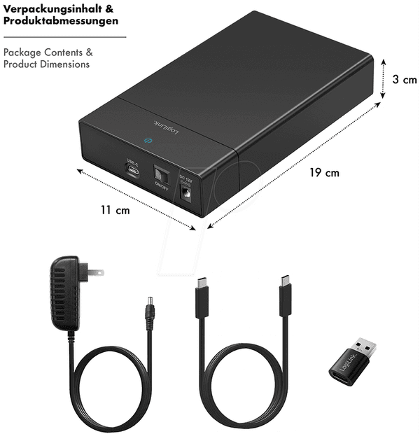 Caixa Externa SATA LOGILINK UA0460 (16 TB - 2,5/3,5 polegadas - USB-C 3.2 Gen 1 - Preto) — miniatura 3