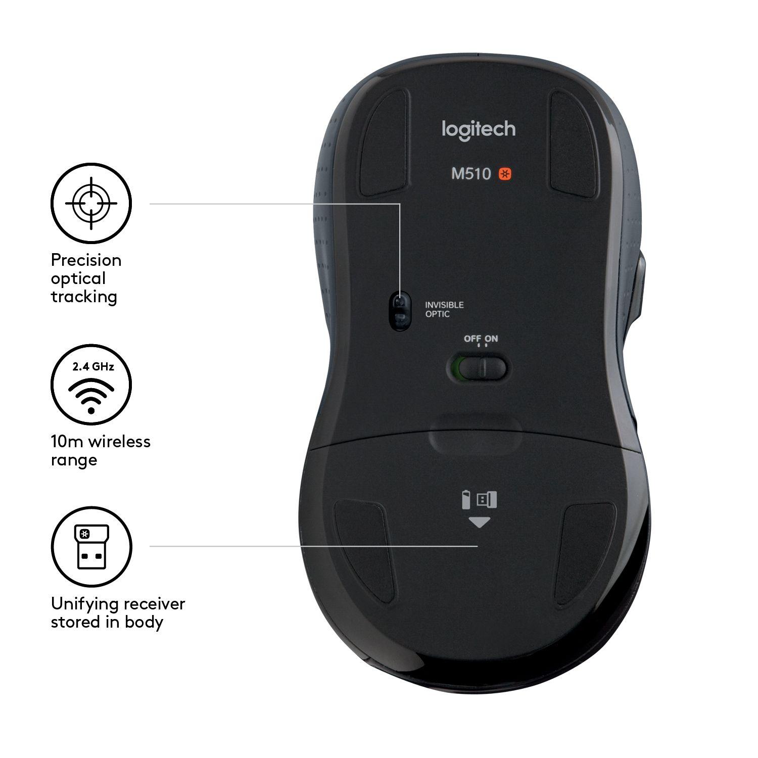 Rato LOGITECH M510 (Mão direita - 1000 DPI - Laser - Preto), miniatura 6