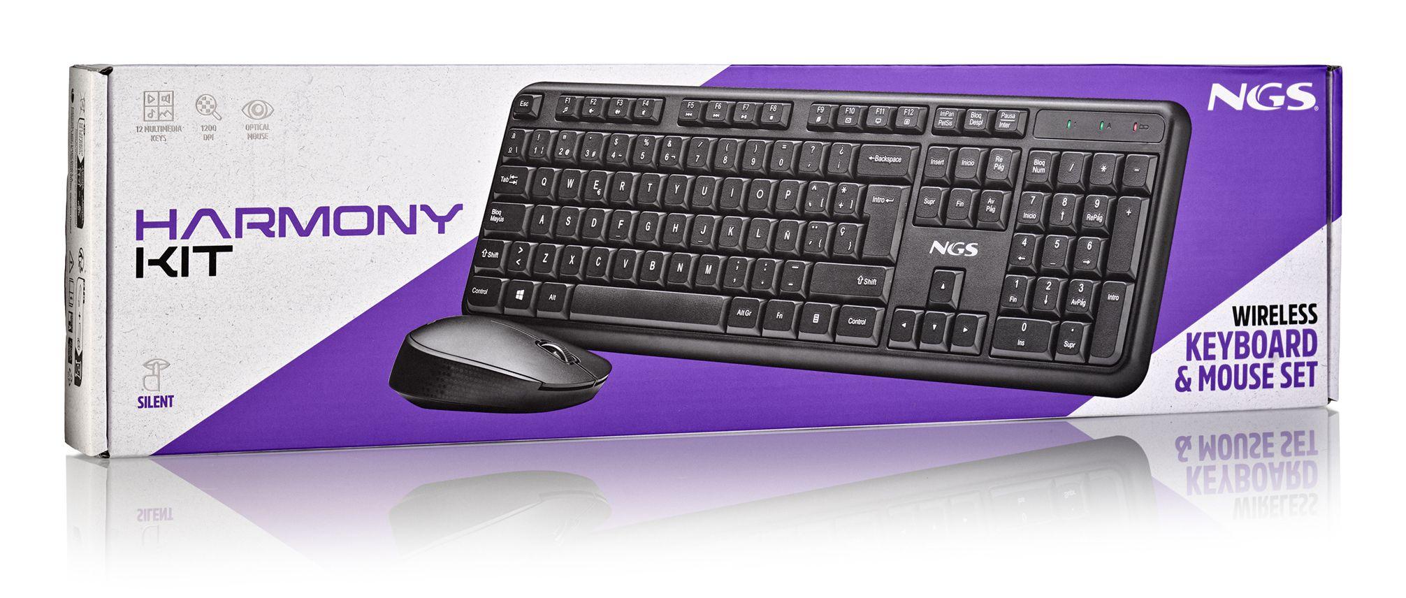 Conjunto de Teclado e Rato NGS Harmony Kit (Espanhol - Tamanho completo - RF Wireless - Preto) — miniatura 5