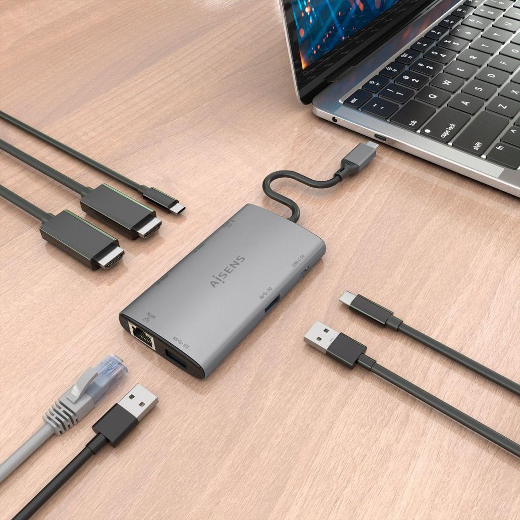 Dock USB-C AISENS ASUC-7P049-GR (0,2 m - Cinzento), miniatura 6