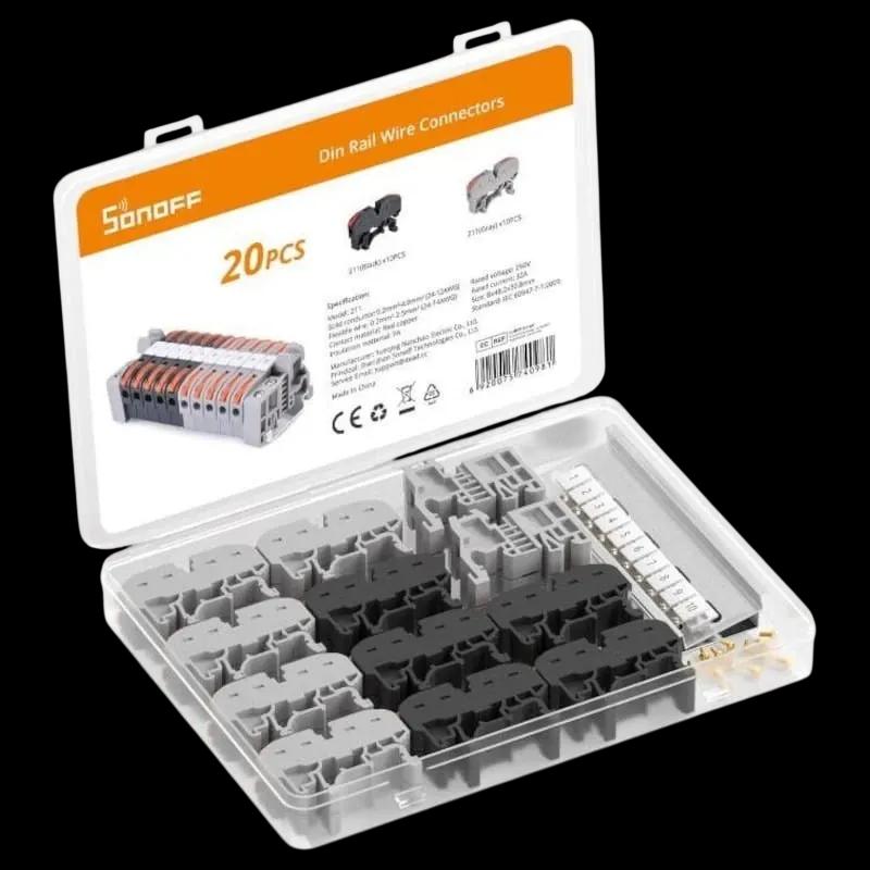 Conector de Cabos para Trilho DIN SONOFF D211 (20 Unidades - 250 V - 32 A)