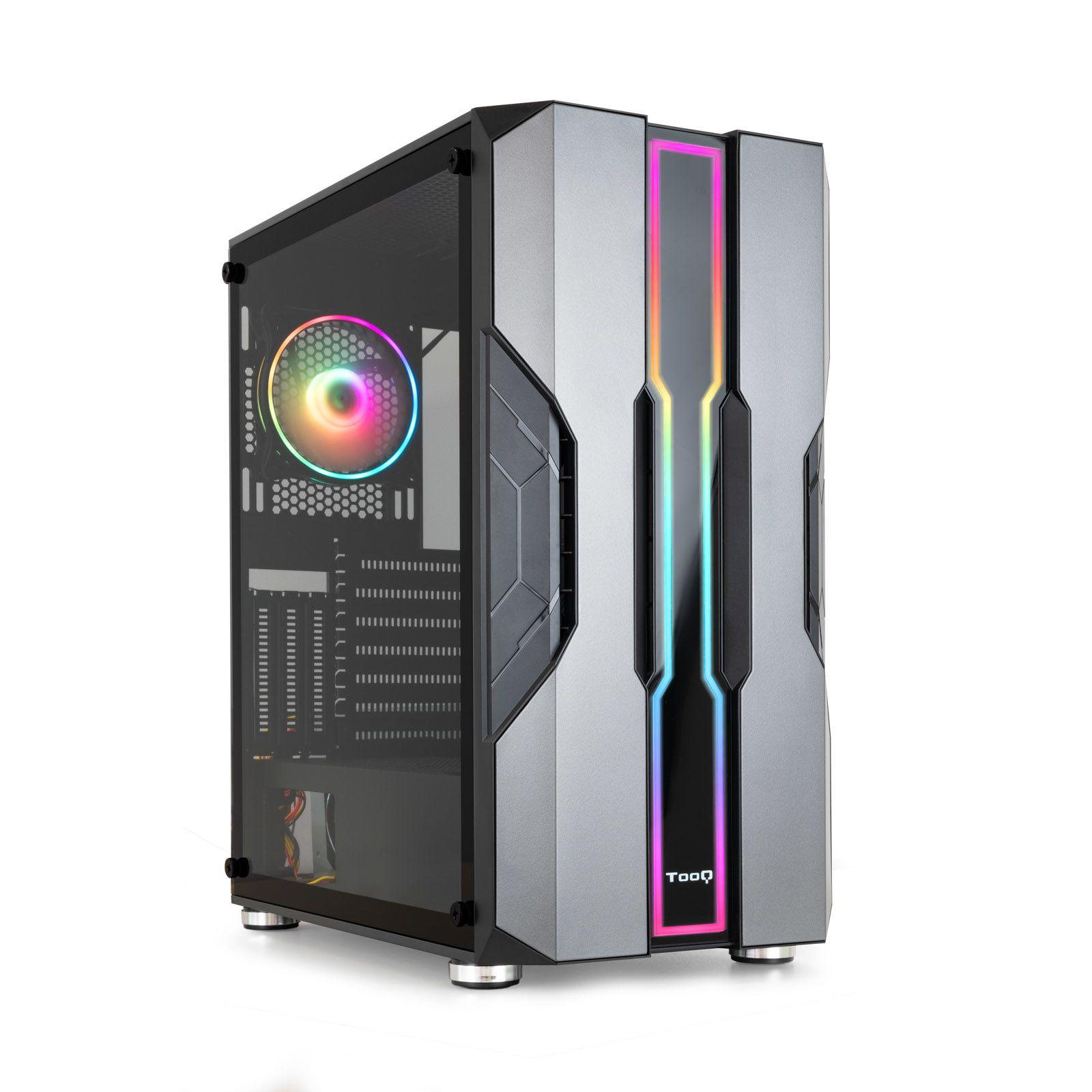 Caixa PC Gaming TOOQ TQGCC103-B (Aço, vidro temperado - LED ARGB multicolor - 17,5 cm - Preto/Prateado)