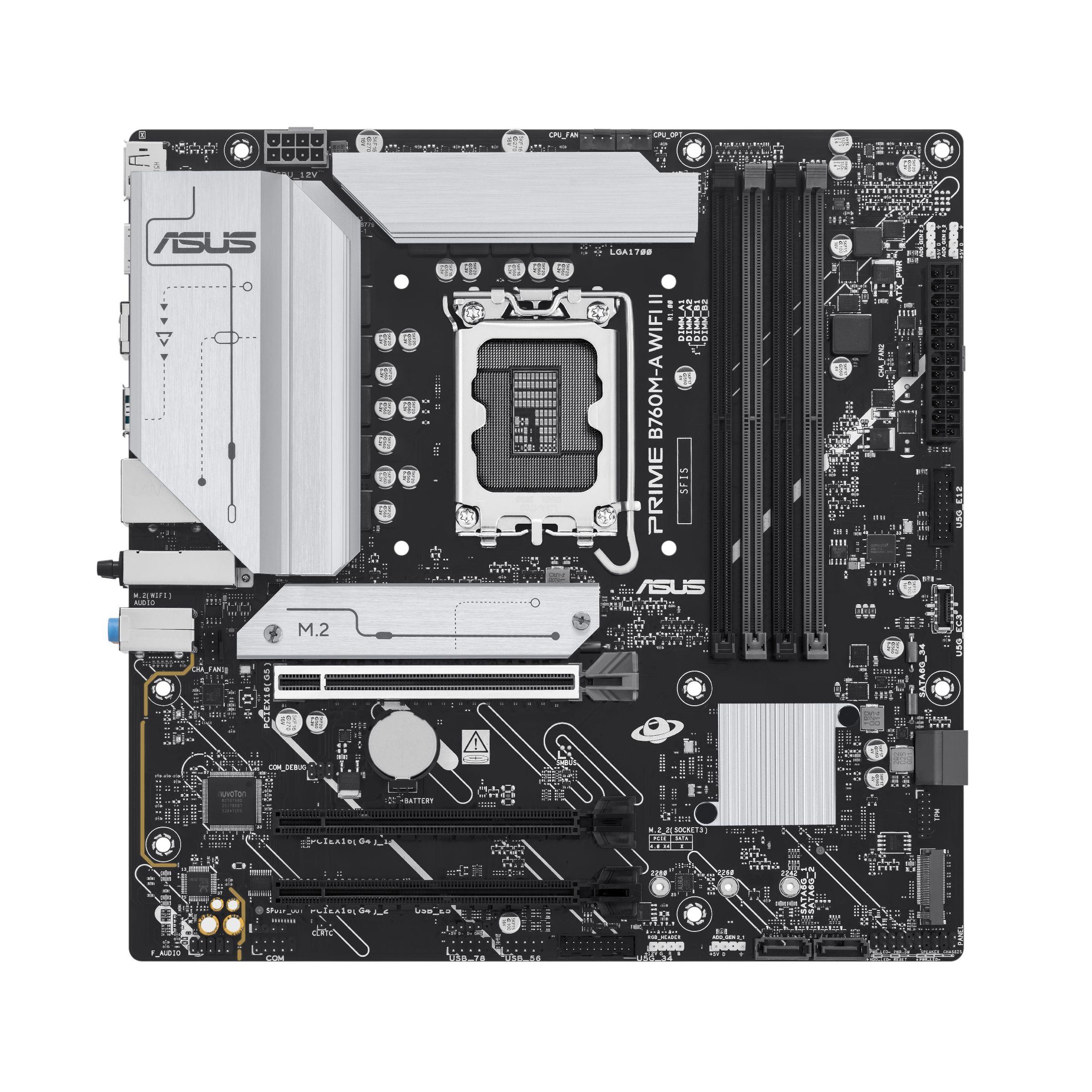 Motherboard ASUS PRIME B760M-A WIFI II (LGA 1700 - micro ATX - Duplo canal - Preto)
