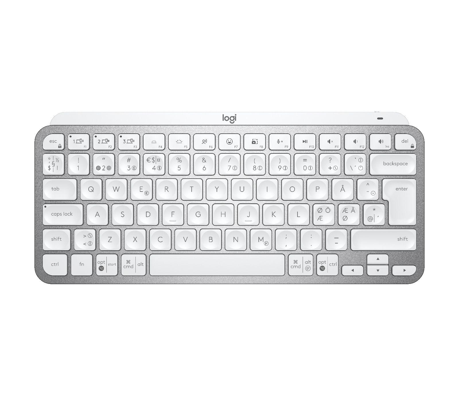 Teclado LOGITECH MX Keys Mini (Nórdico - Teclas tesoura - RF Wireless + Bluetooth - Cinzento)