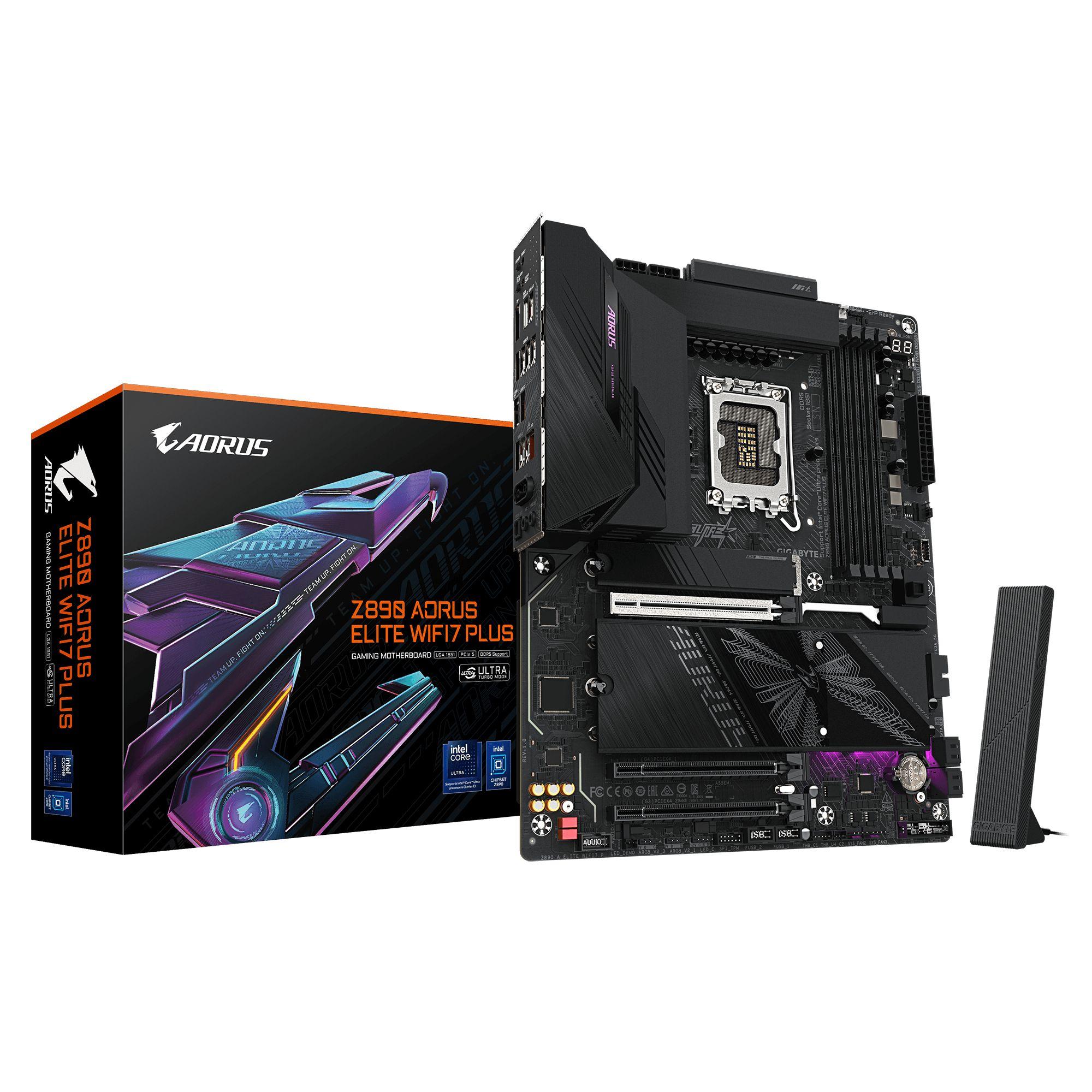 Motherboard GIGABYTE Z890 AORUS ELITE WIFI7 PLUS (LGA 1851 - Intel Core Ultra Série 2 - ATX - Preto)