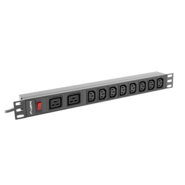 Bloco de Tomadas para Rack LANBERG PDU-02I1908I-0200-C20-BK (48,3 cm - Acoplador C20 - Preto), miniatura 3