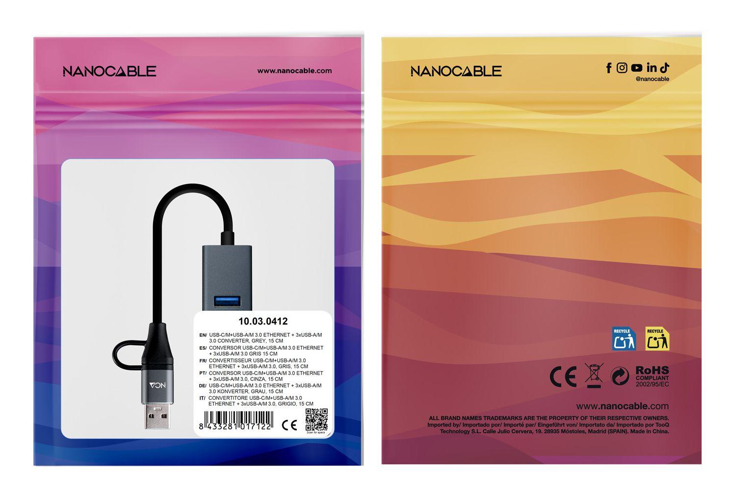 Adaptador Multiporta NANOCABLE 10.03.0412 (0,15 m - USB Type-C - Cinzento) — miniatura 4