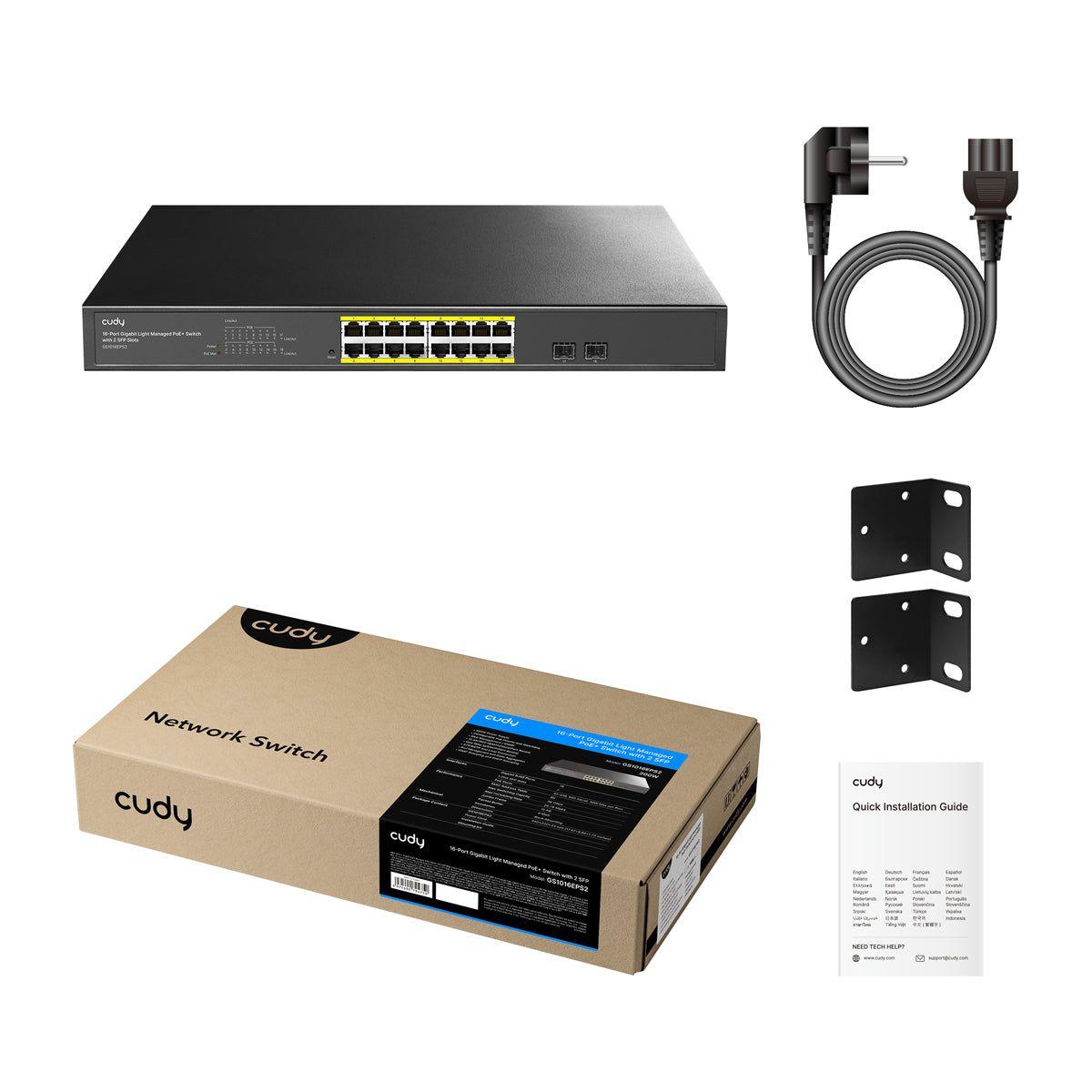 Switch Gerido CUDY GS1016EPS2 1.0 (Gigabit Ethernet - 0,5 MB - 36 Gbit/s - Preto) — miniatura 2