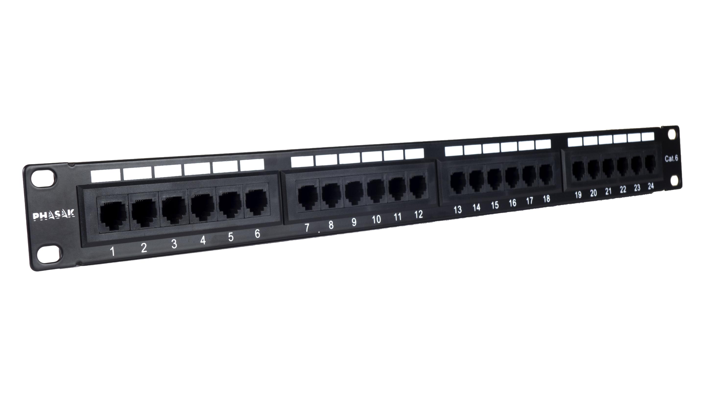 Painel de Transferência de Rede PHASAK PU 2420 (RJ45 - Até 10 Gbps - Montagem em rack - Preto)