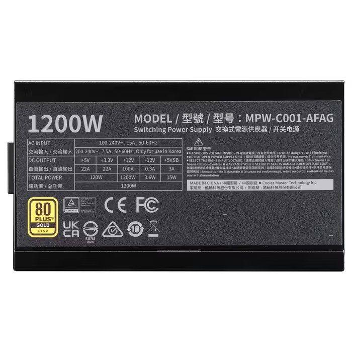Fonte de Alimentação COOLER MASTER Elite Gold 1200FM (ATX - 1200 W - 80 PLUS Gold - Preto), miniatura 4