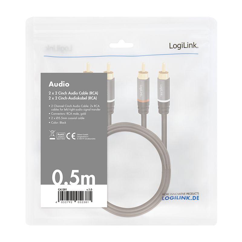 Cabo de Áudio RCA LOGILINK CA1201 (0,5 m - 2 x RCA Macho - Preto) — miniatura 4