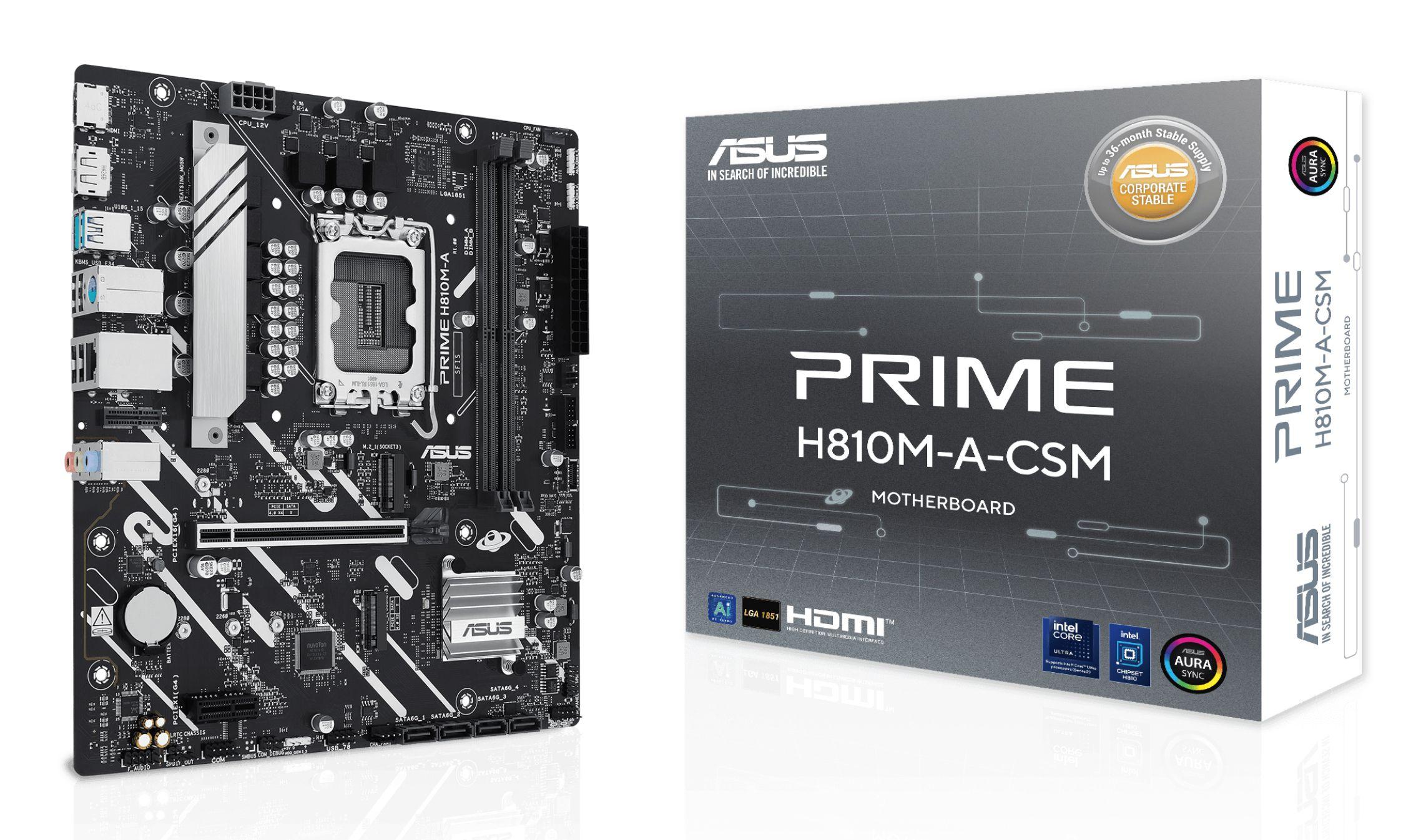 Motherboard ASUS PRIME H810M-A-CSM (LGA 1851 (Socket V1) - Intel Core Ultra - micro ATX - Preto)