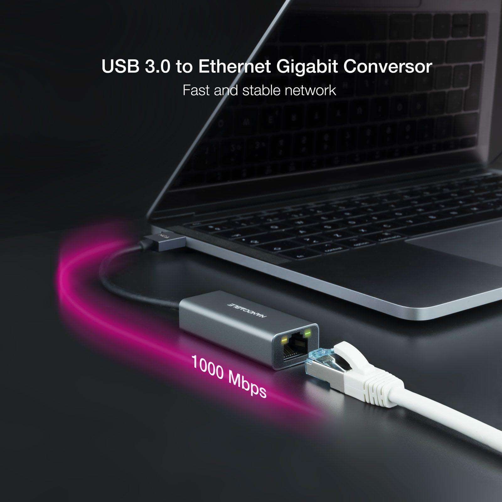 Adaptador USB para Ethernet NANOCABLE 10.03.0405 (USB - 1000 Mbit/s - Cinzento) — miniatura 3