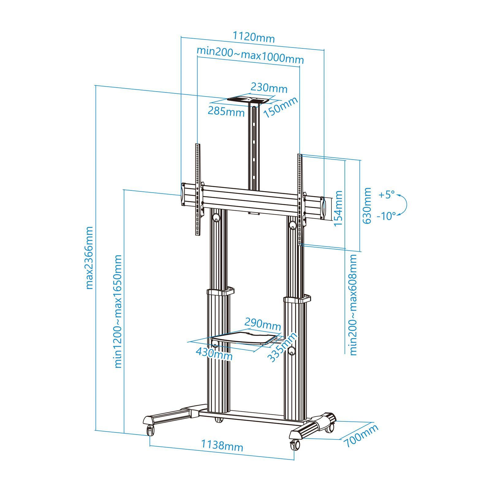 Suporte de Chão para TV TOOQ FS20300M-B (1000 x 600 mm - 200 x 200 mm - 2,54 m - Prateado), miniatura 4