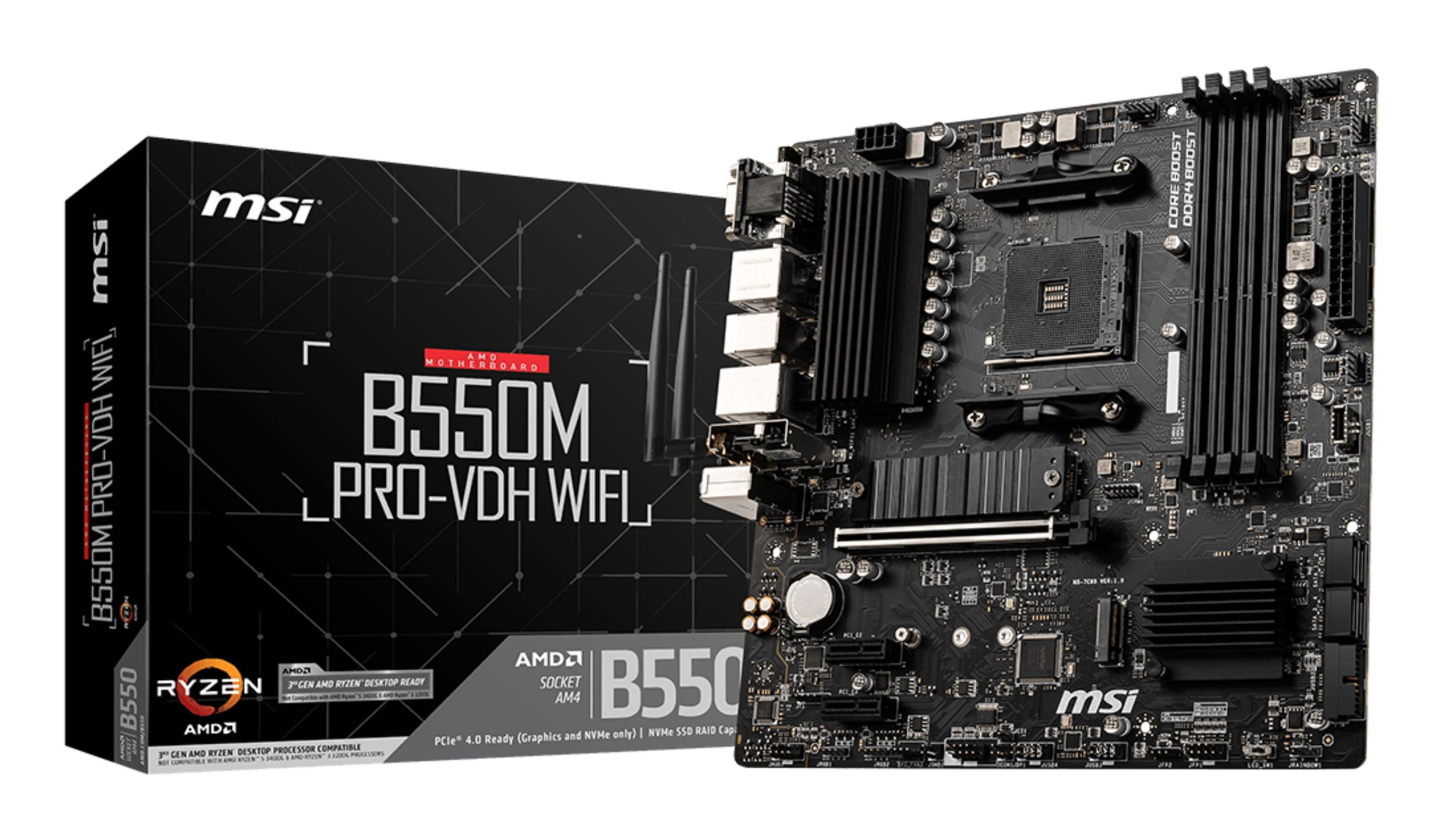 Motherboard MSI B550M PRO-VDH WIFI (AM4 - AMD Ryzen 3000 Series - Micro-ATX - Preto)