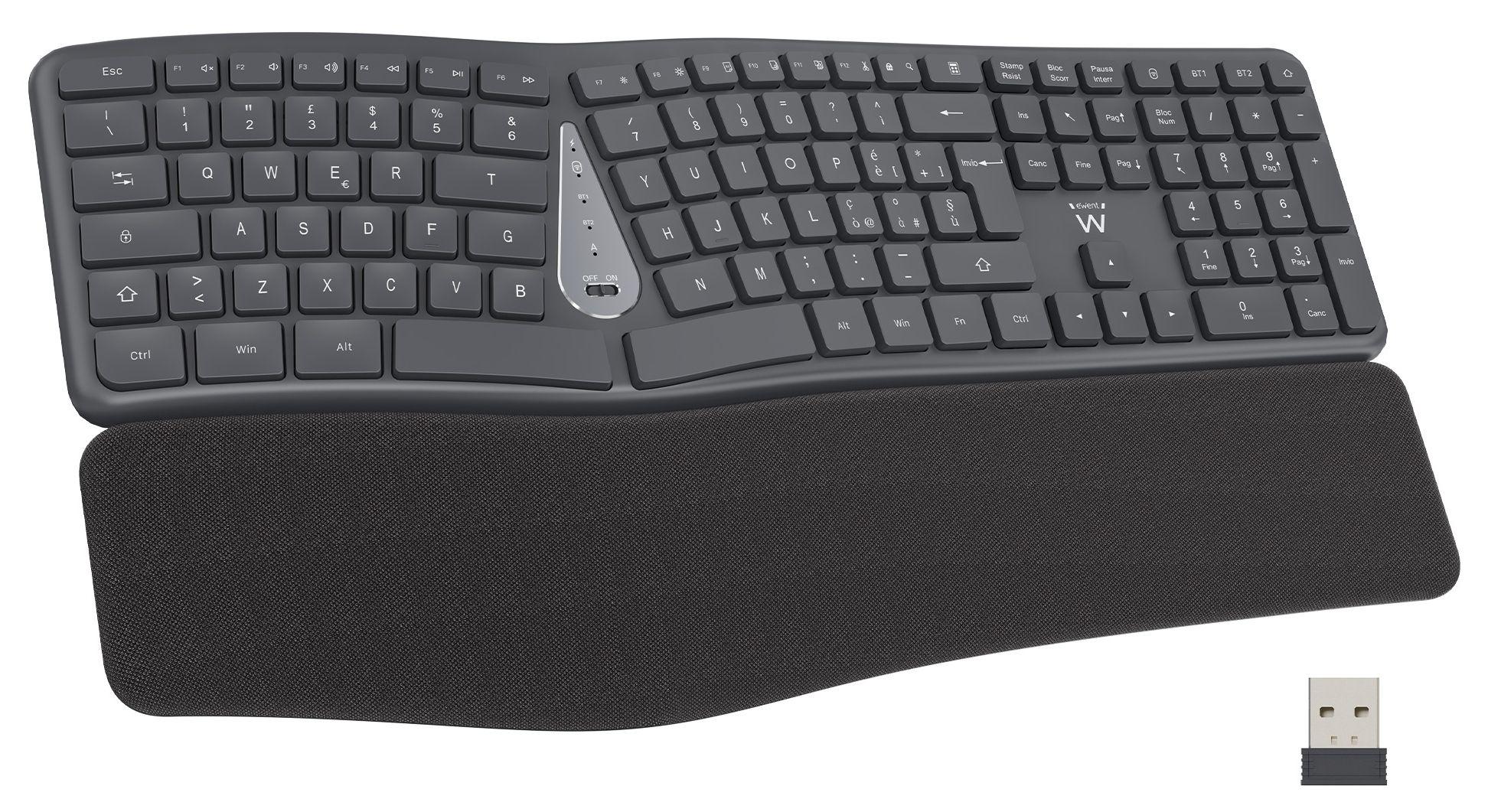 Teclado EWENT EW3288 (Italiano - Tamanho completo - RF Wireless + Bluetooth - Preto)