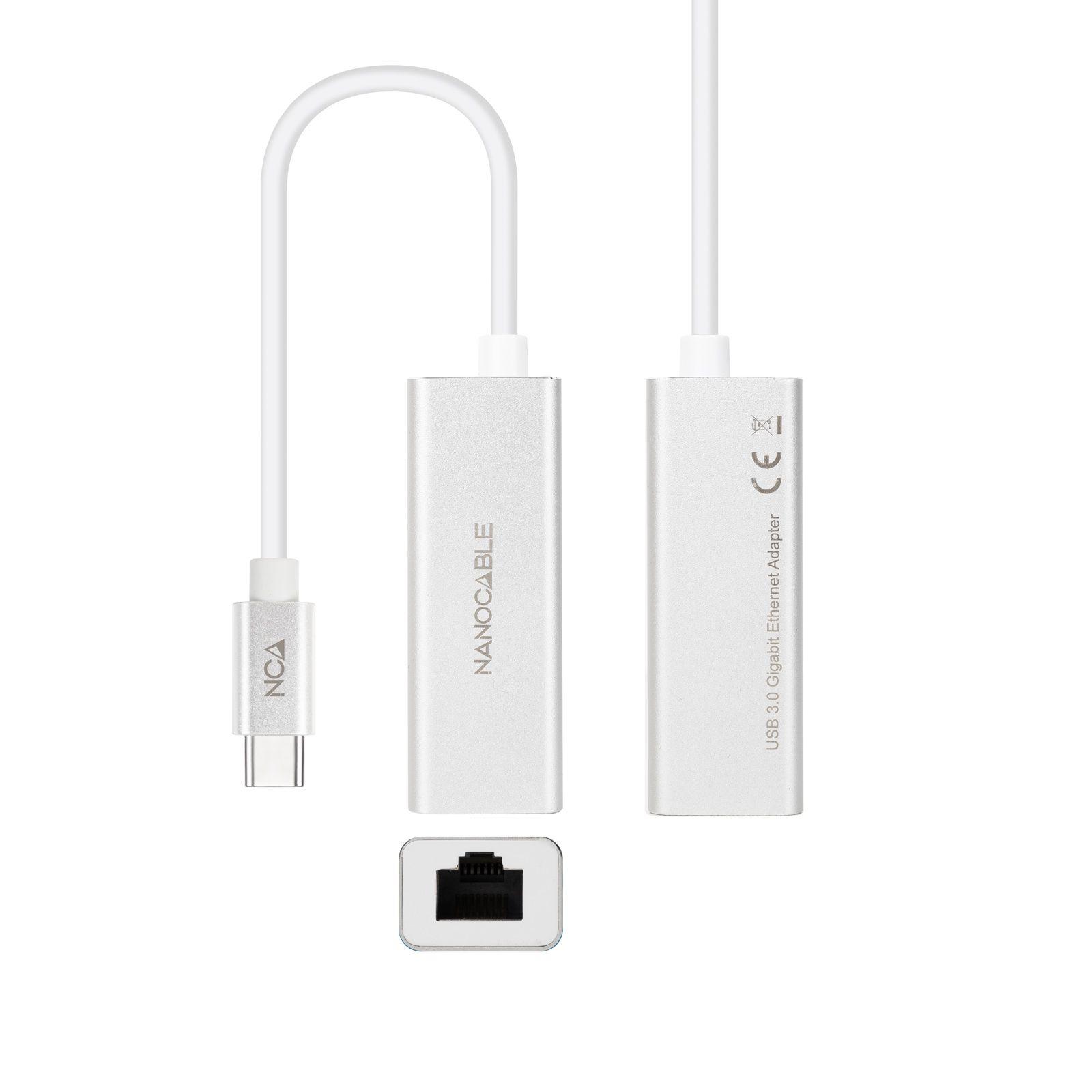Conversor USB-C para Ethernet NANOCABLE 10.03.0402 (Ethernet - 1 unidade - USB Type-C - Prateado) — miniatura 2