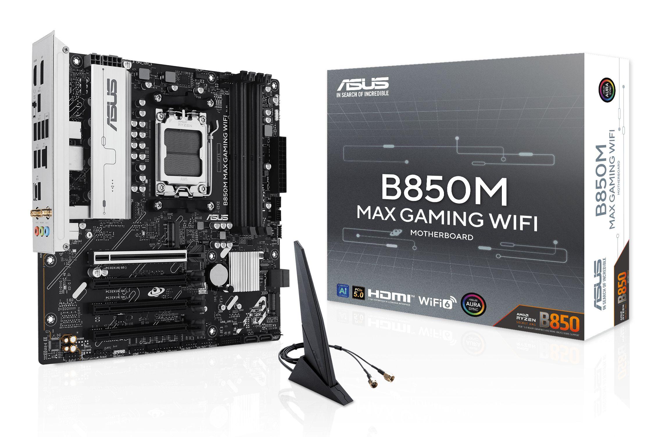 Motherboard ASUS B850M MAX GAMING WIFI (AM5 - micro-ATX - Duplo canal - Preto)