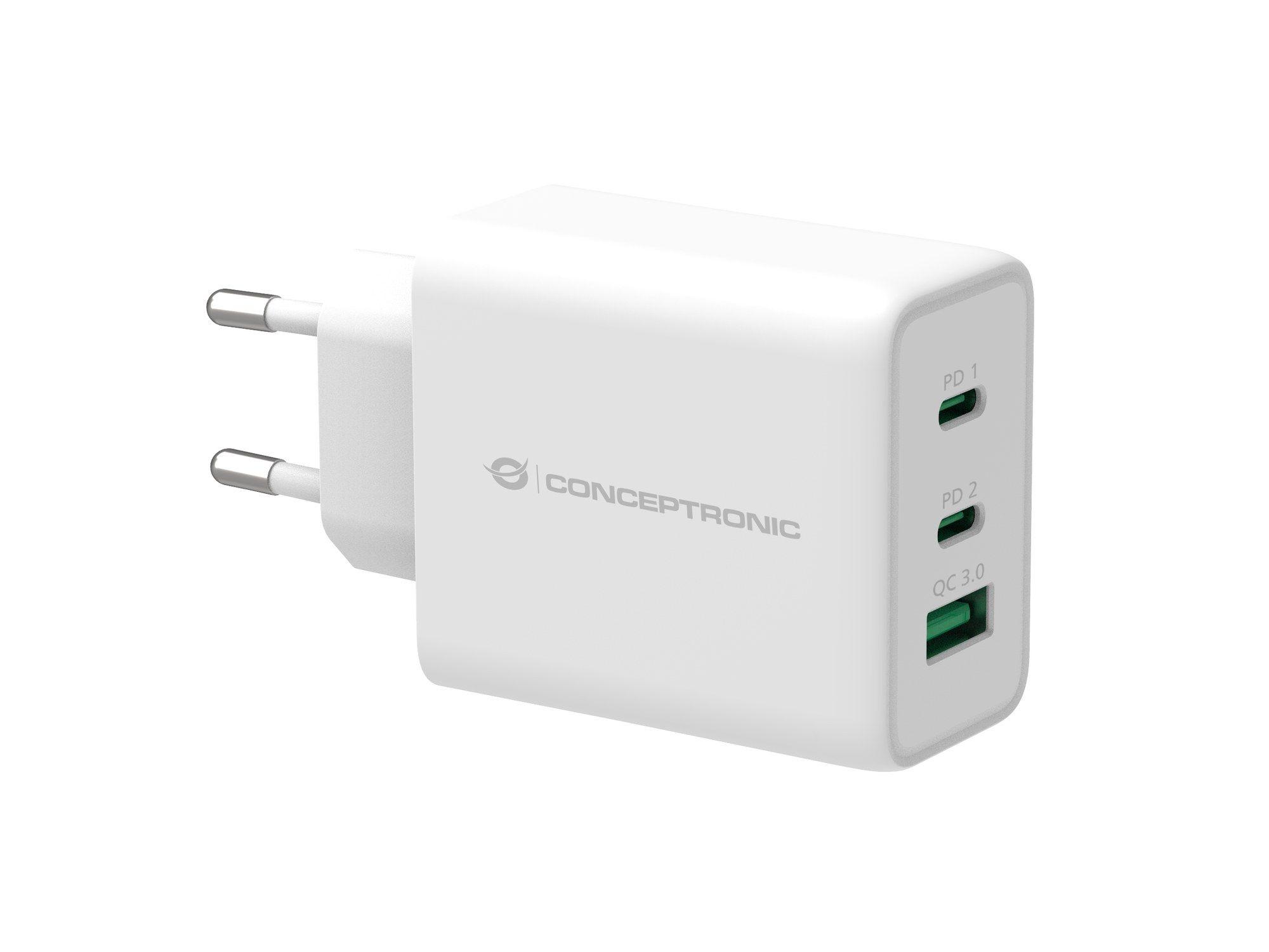Carregador USB CONCEPTRONIC ALTHEA12W (3 Portas - Universal - Corrente alternada - Branco)