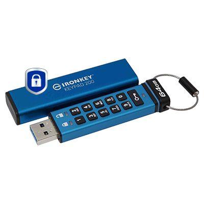 Pen USB KINGSTON IronKey Keypad 200 (64 GB - Capa - Sleeve - Azul) — miniatura 2